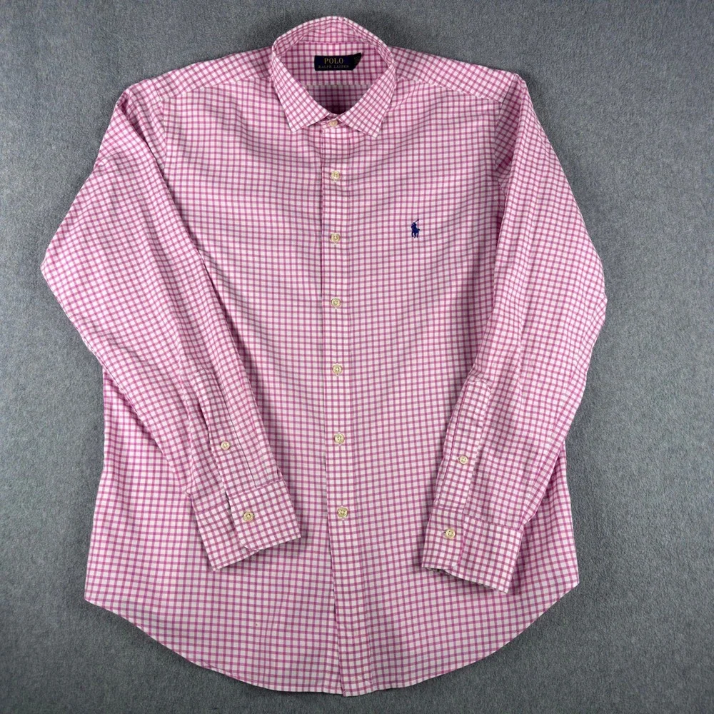Polo Ralph Lauren Button Down Shirt Mens L Pink Blue Check Pony Logo